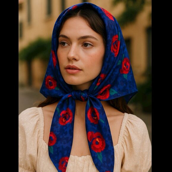 Vintage Scarf 12” x 50” Abstract Floral Painterly Rose Silky Parisian Boho Indie - Picture 1 of 6